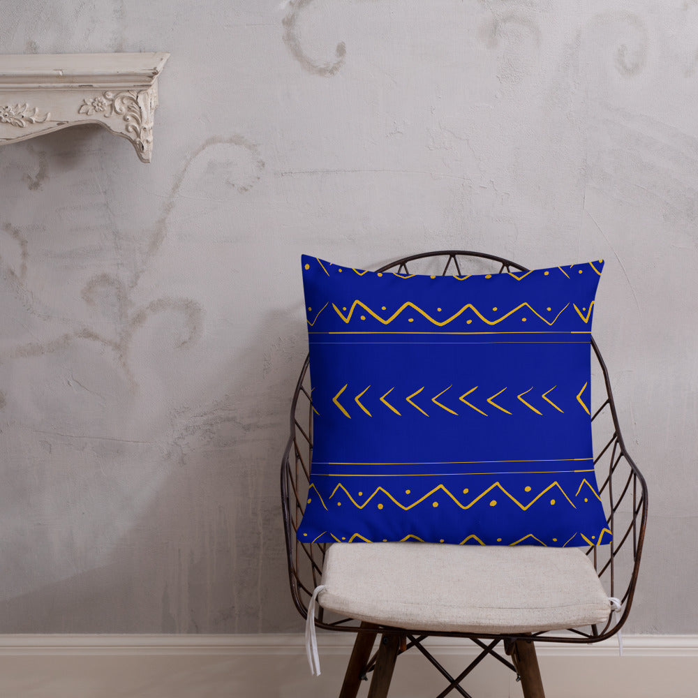 Blue and Gold tribal inspired Premium Pillow