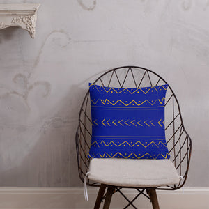 Open image in slideshow, Blue and Gold tribal inspired Premium Pillow
